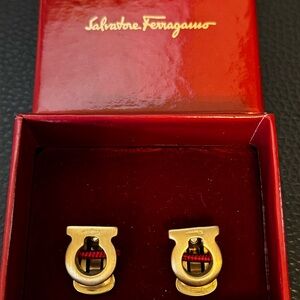 Salvatore Ferragamo Gancini Clip On Earrings Antique Gold Metallic Color